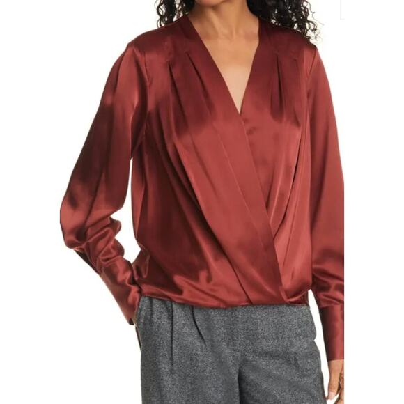 Rag & Bone Lei Wrap front silk blouse burgundy - Picture 1 of 5